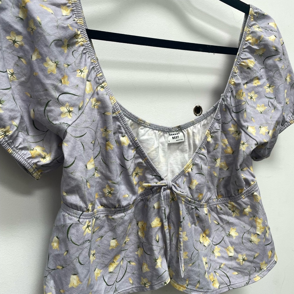 Sunday Best Purple Short Sleeve Tie Front Floral Top